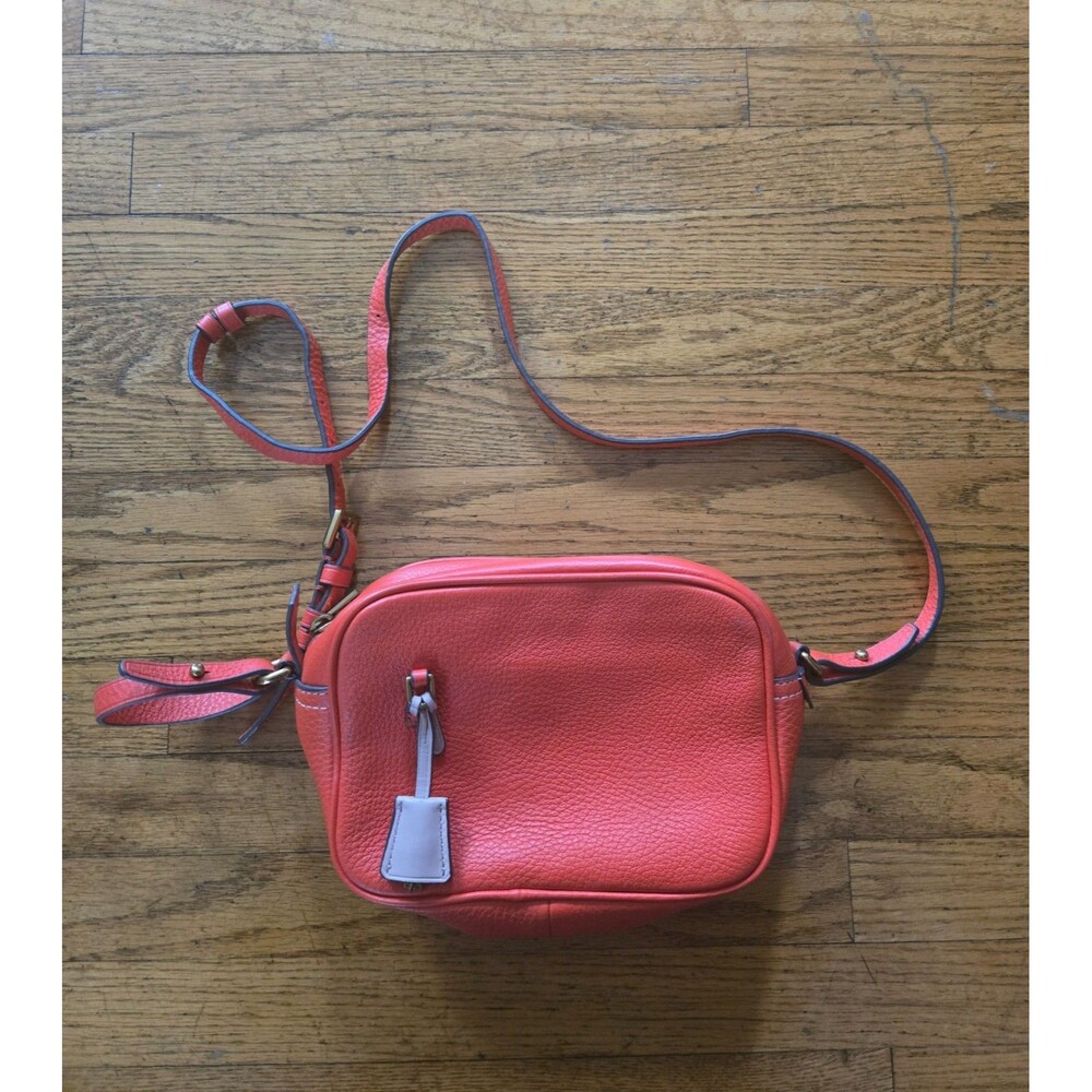 J. Crew Signet Crossbody Camera Pebbled Leather Bag Purse Red/Orange